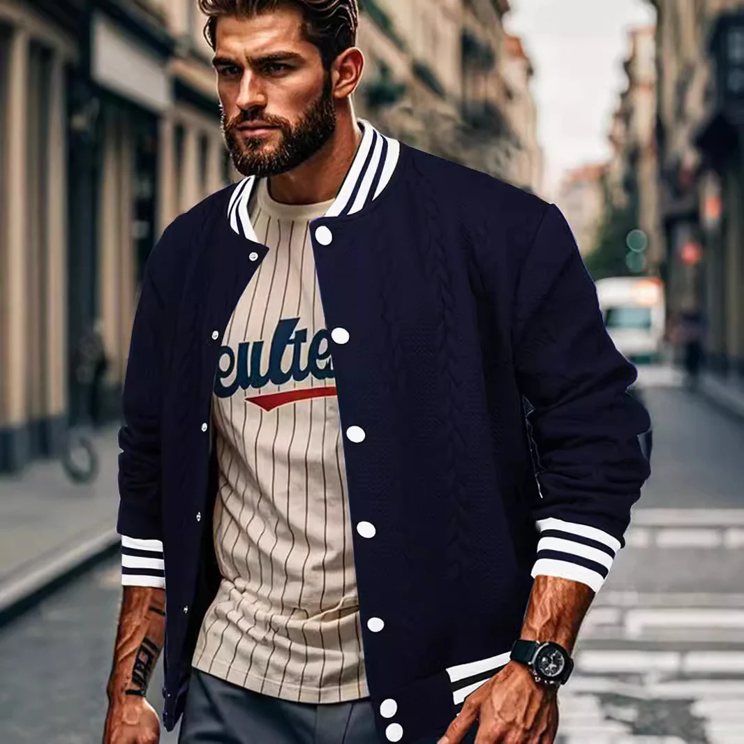 Solid-color men's cardigan baseball suit