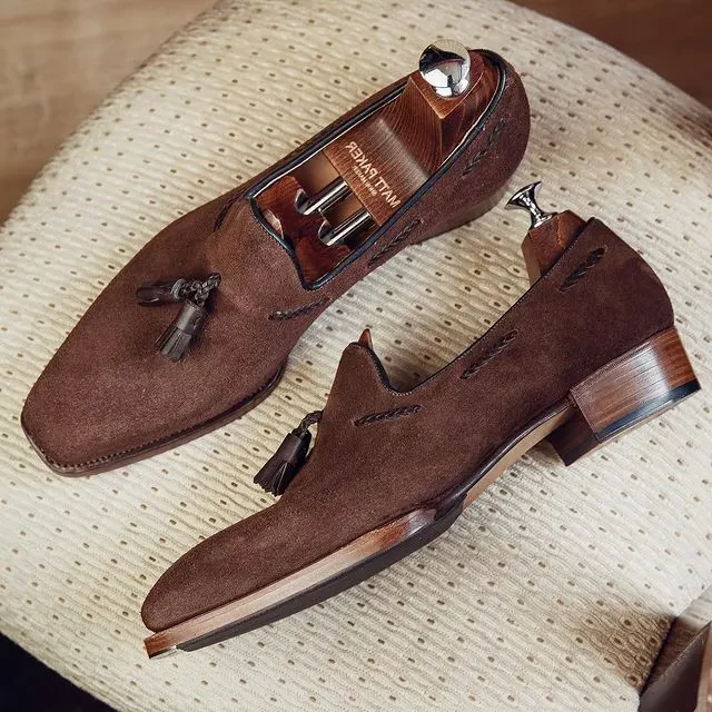 Brown suede face flowing sea classic loafers leather shoes