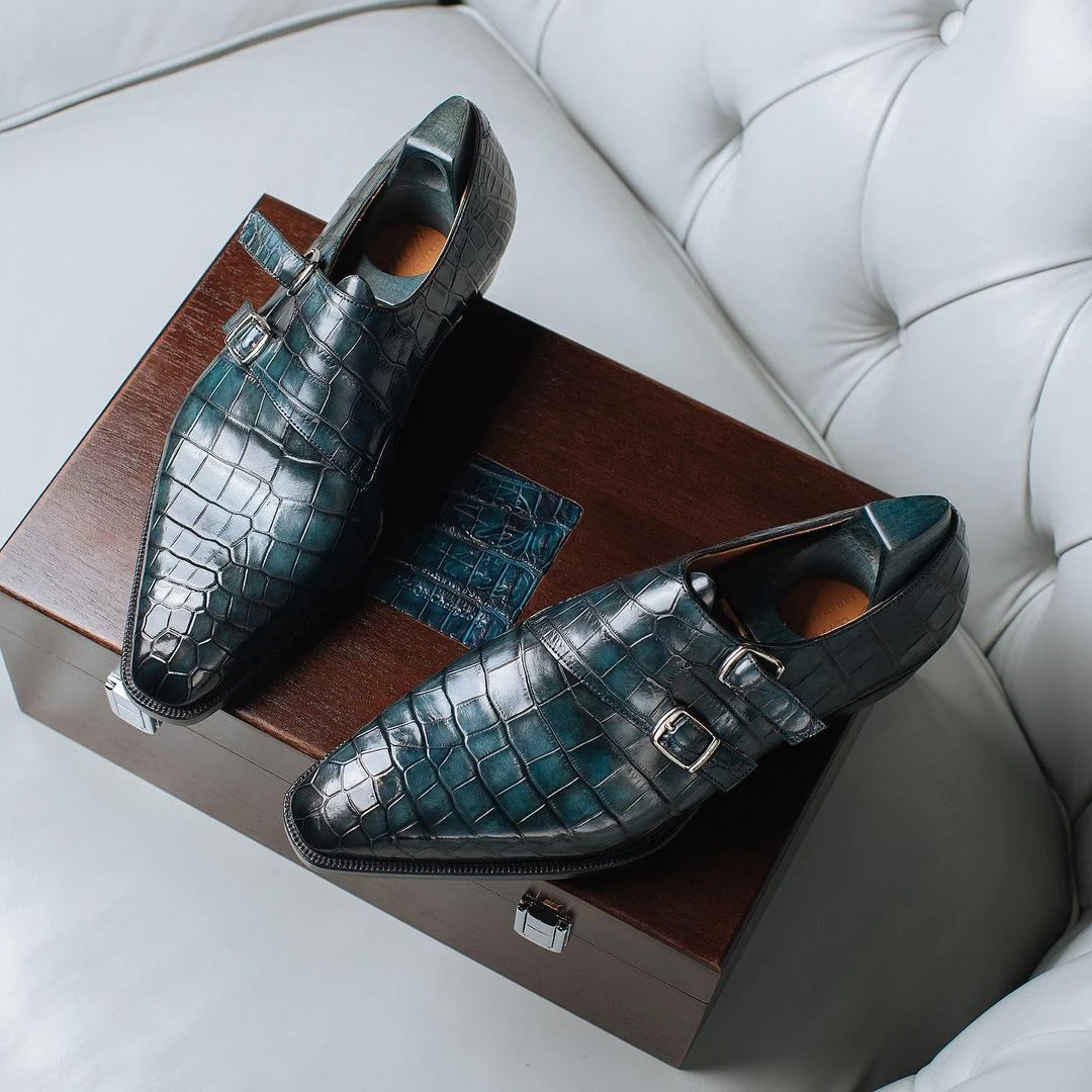 double buckle premium men's monk shoes