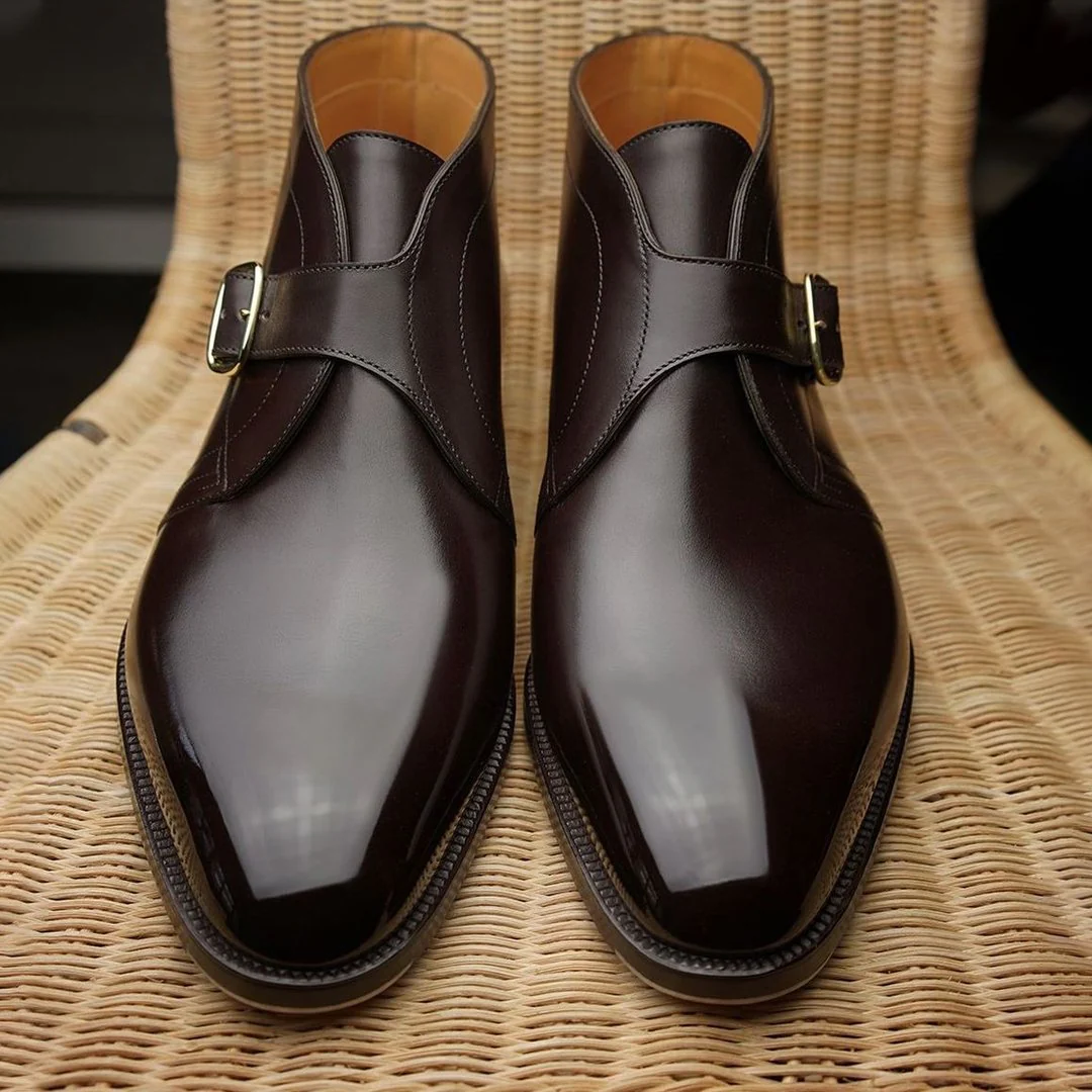 Brown-grey men's premium single-buckle formal chukka boots
