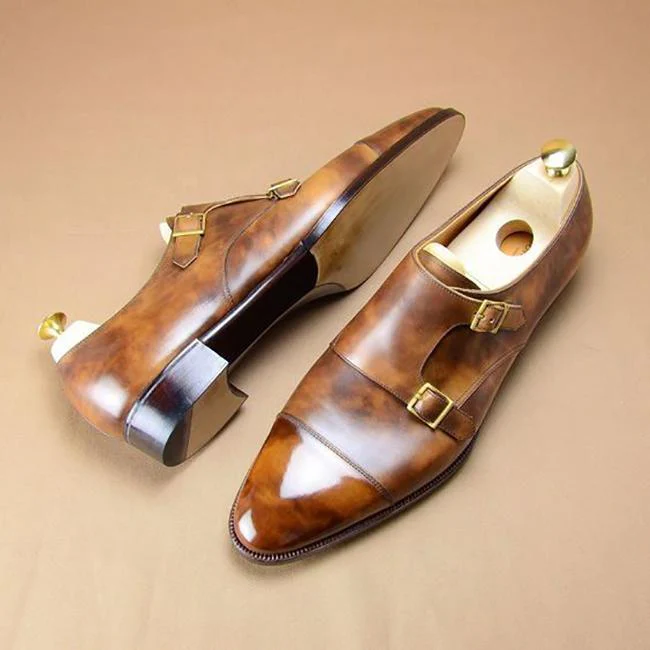 Stitching Leather Monk Men's Shoes