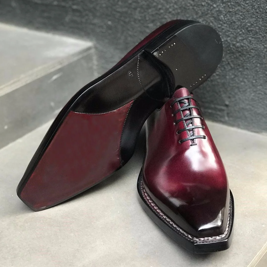 Dark rose red one-leather classic men's oxford shoes