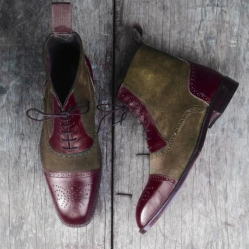 Ankle High Two Tone Lace Up Brogue Men_s Boots