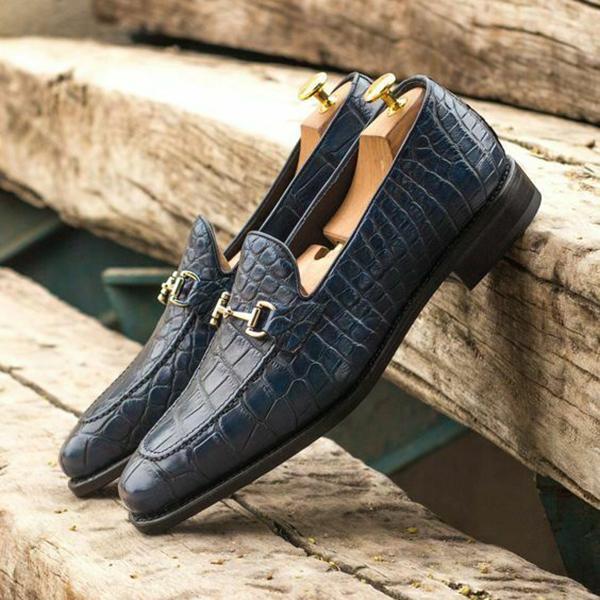 Texture Navy Blue Slip on Shoes