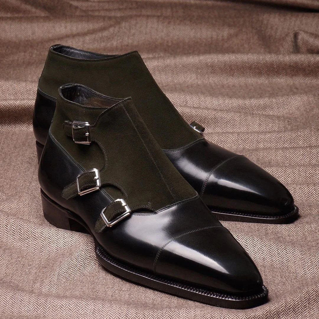 Three buckle classic men's gentleman leather boots