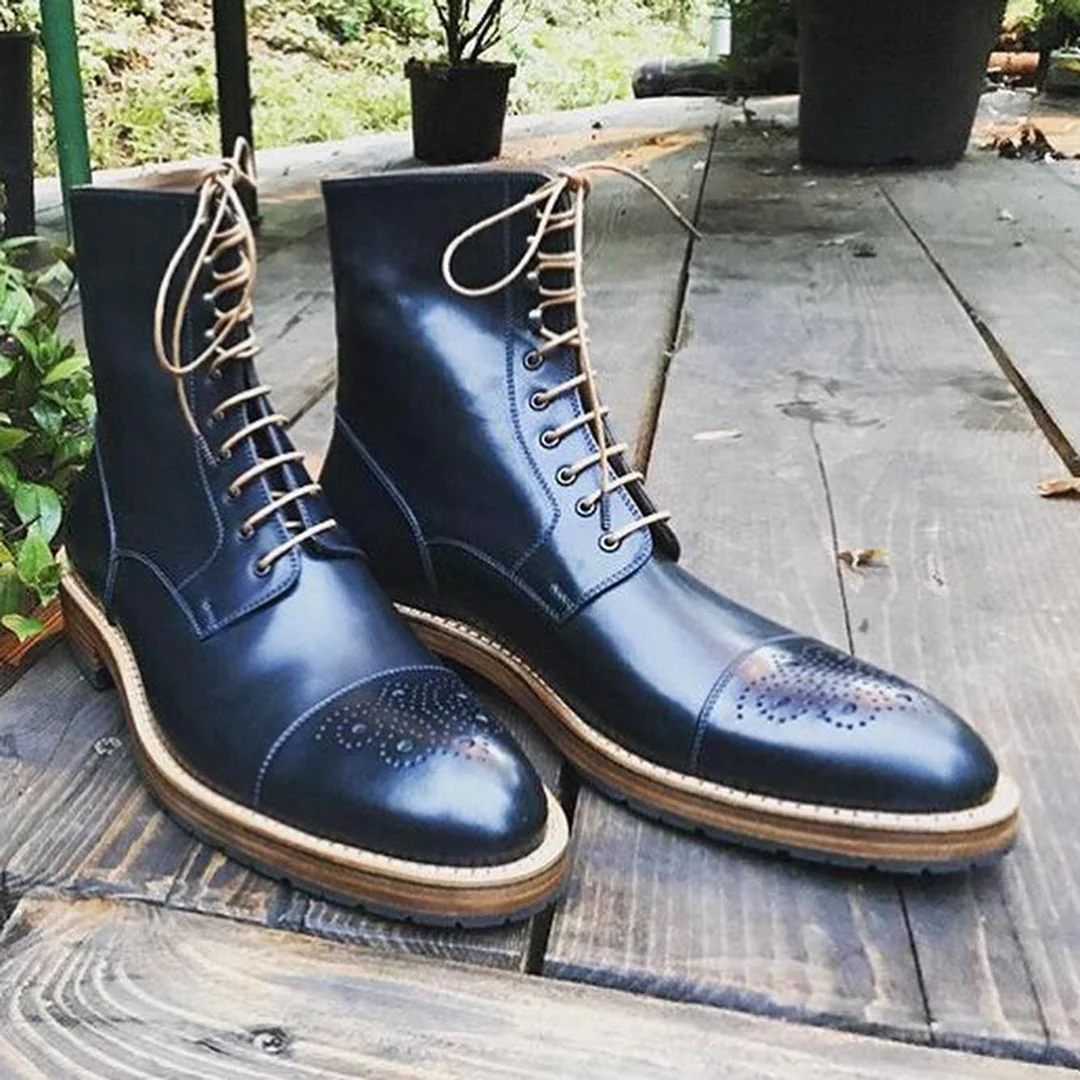 Men's Brock style high-top blue leather boots