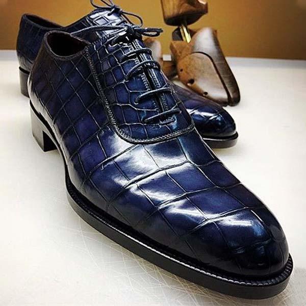 Classic dark blue men's leather formal oxford shoes