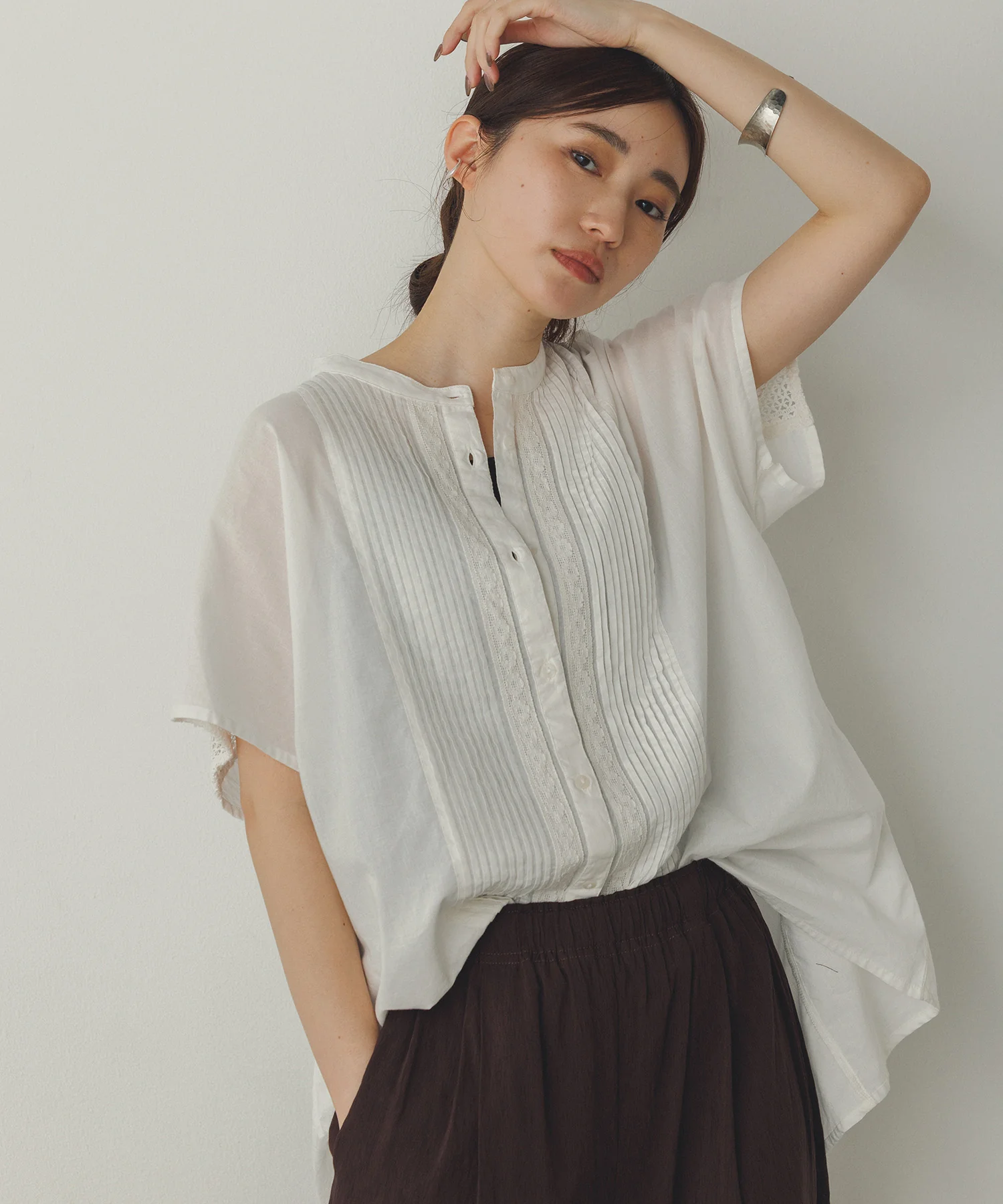 ピンタック レースシャツ