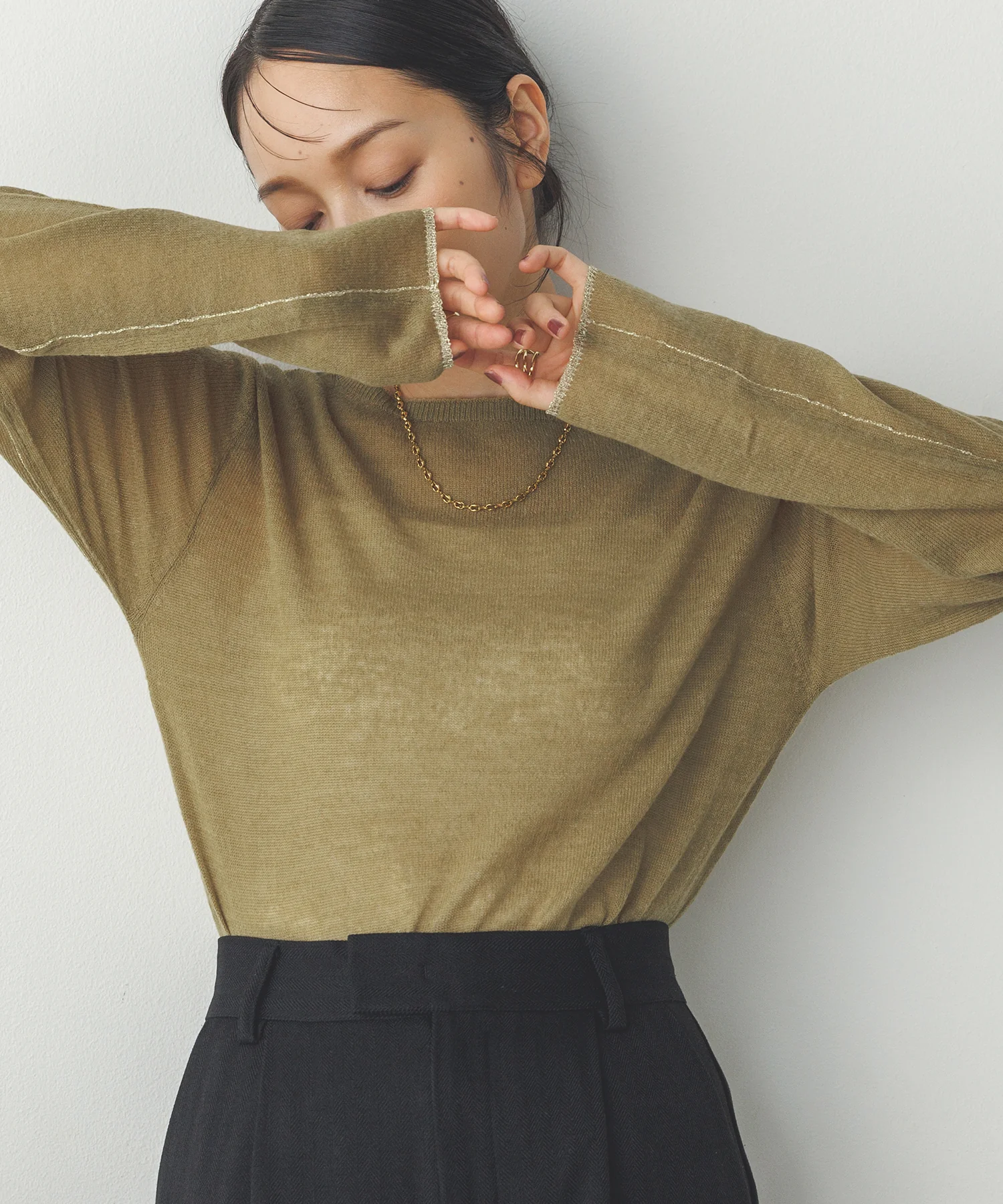 【WEB限定/別注】ラメライン入り ウールミックスシアーニット