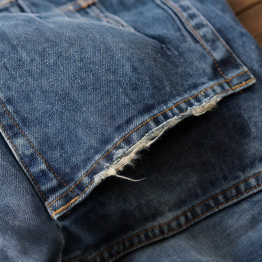 DIYクラフトダメージパッチワーク　ヘビーオンスセルビッジデニムパンツ