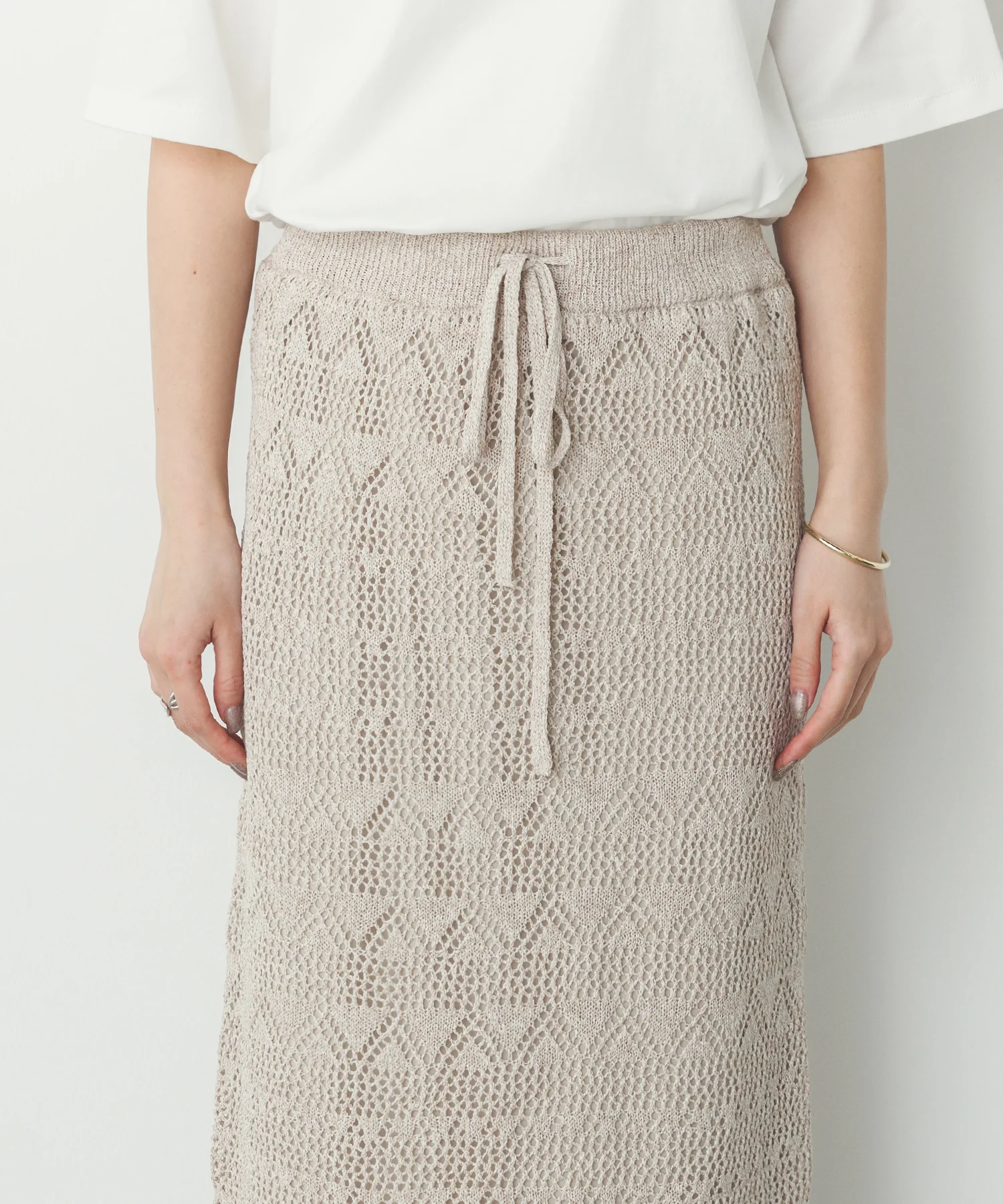 ペーパーヤーン 透かし編み ニットナロースカート