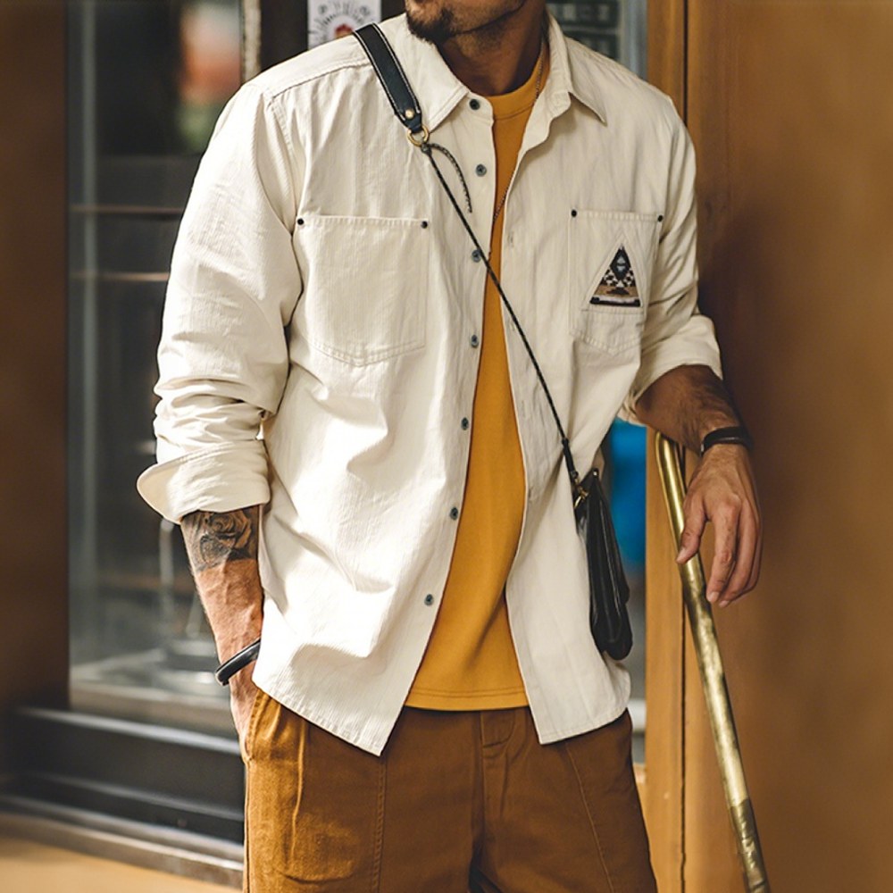 アメリカンヴィンテージ　インディアントーテム刺繍ポケット付き長袖シャツ