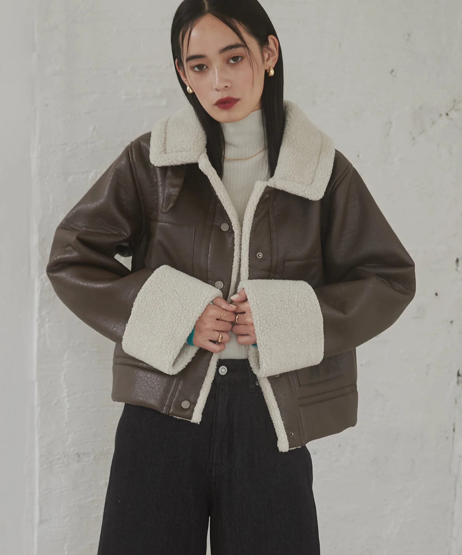 フェイクレザー×ボア ブルゾン