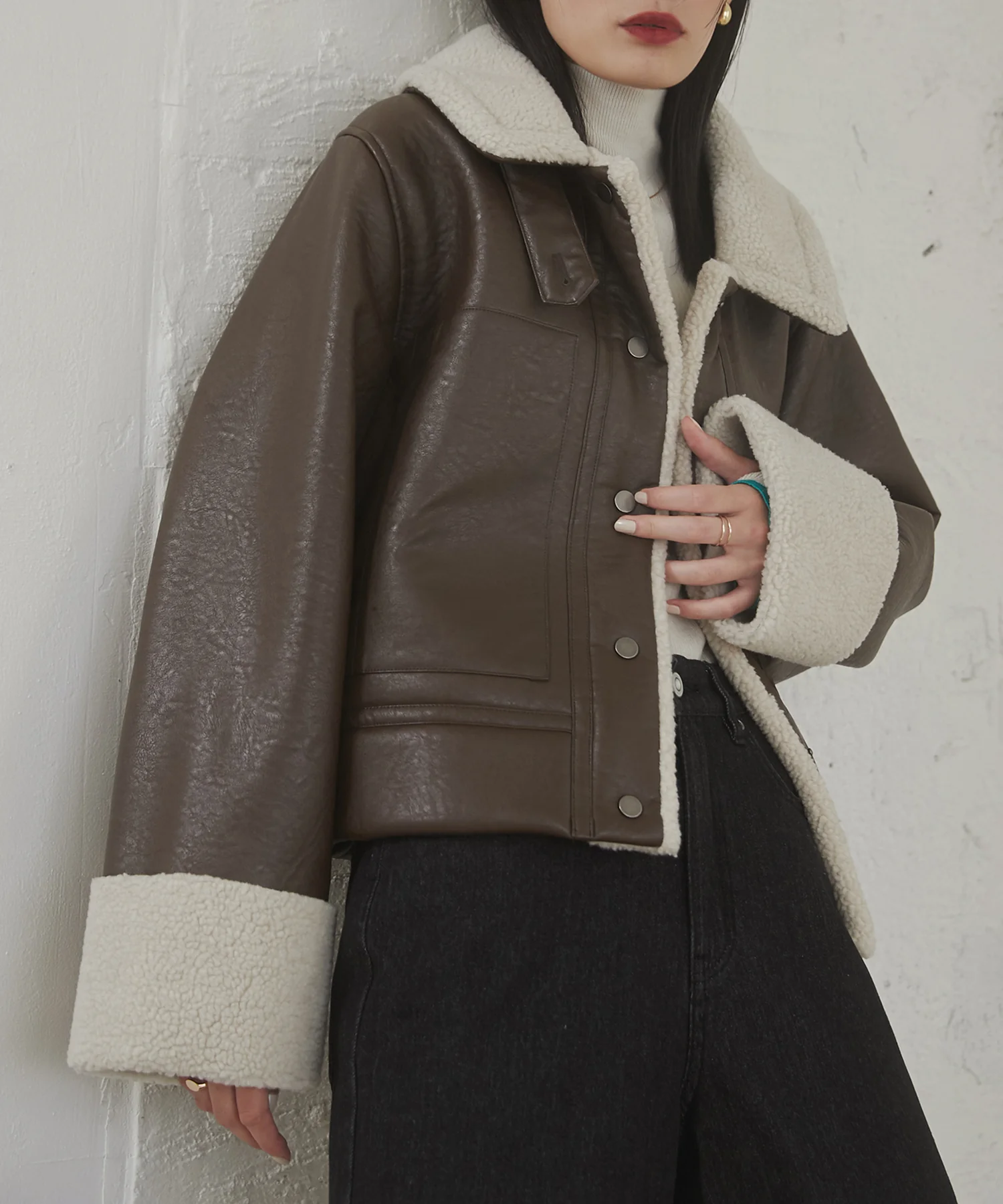 フェイクレザー×ボア ブルゾン