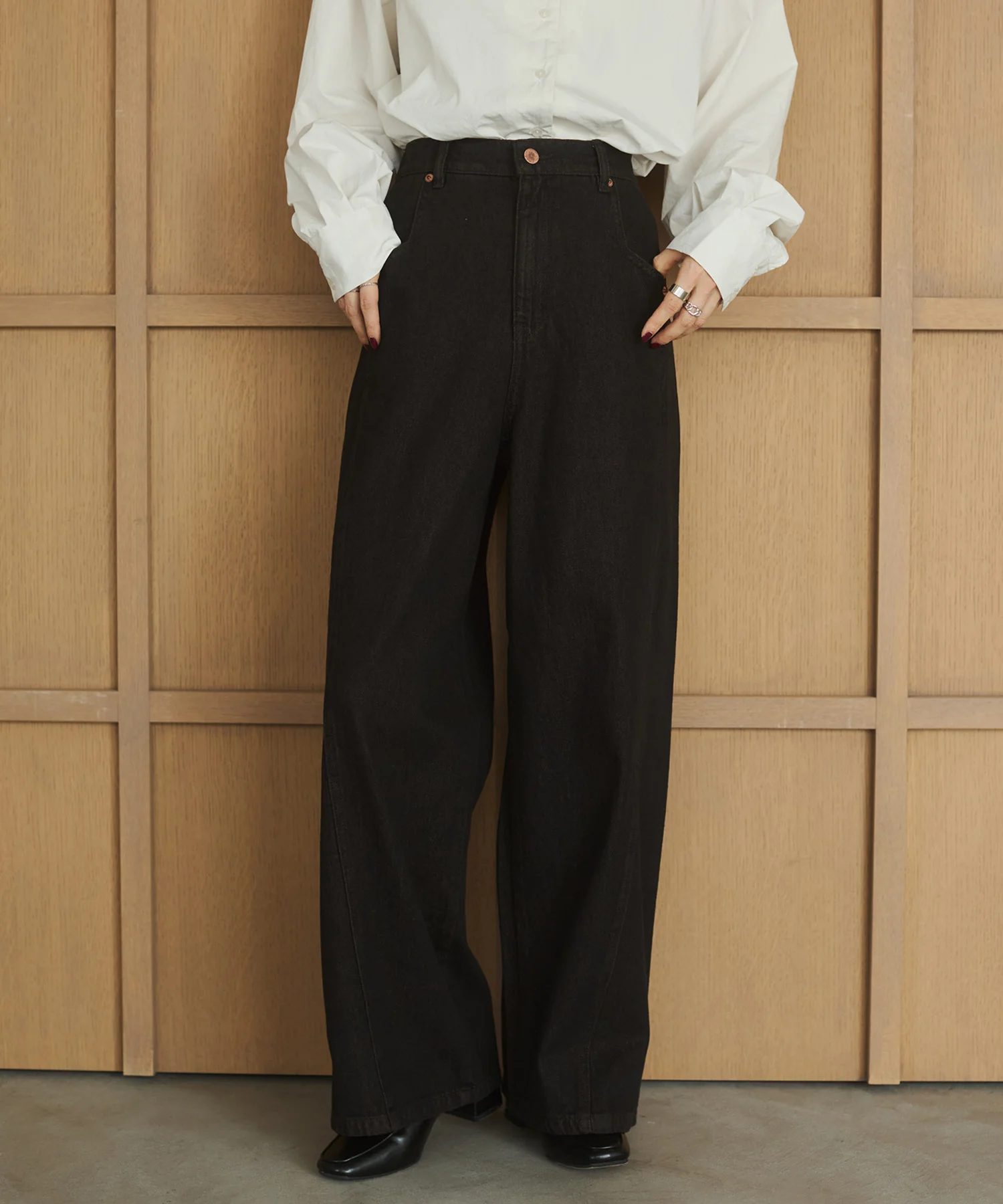 スラブデニム/ラメ ワイドパンツ　