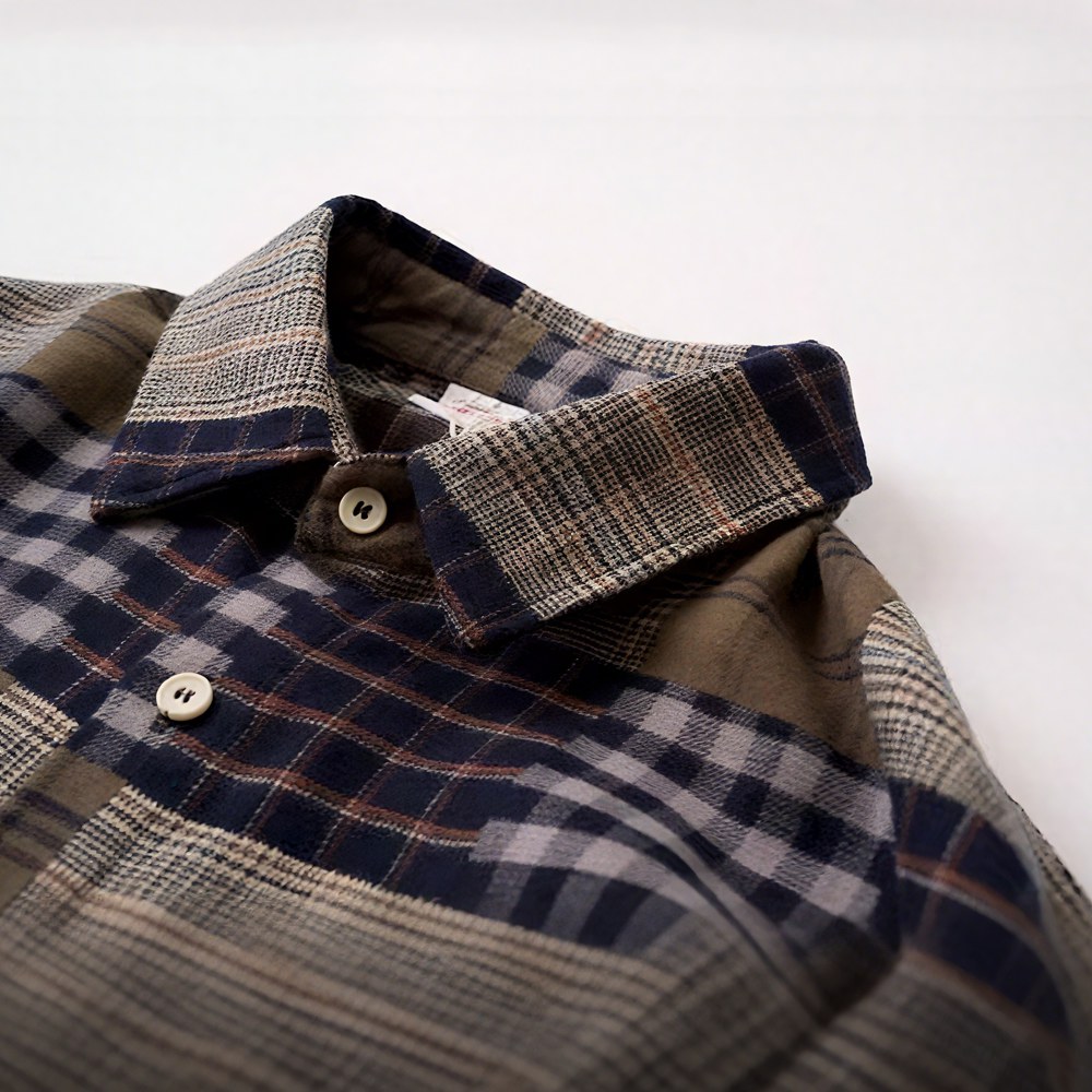 4種チェックパッチワーク風先染め長袖シャツ