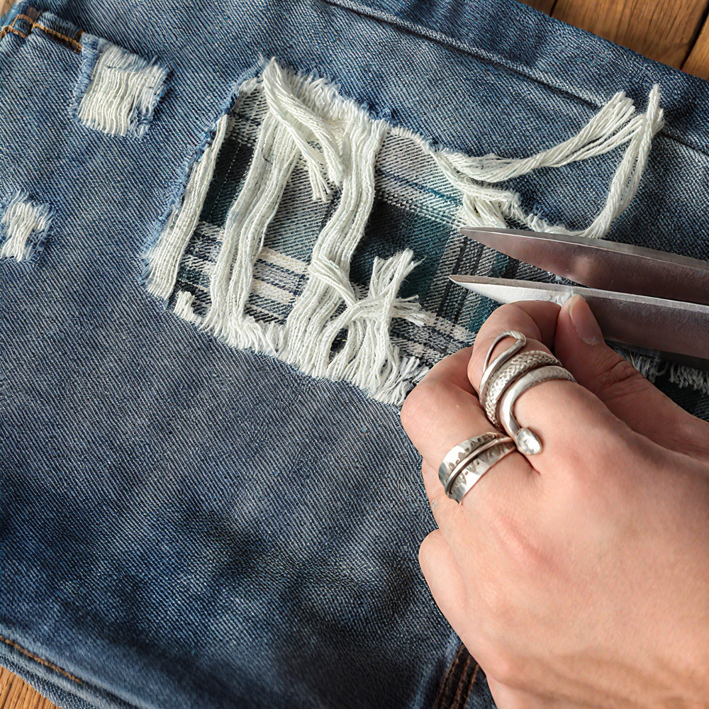 DIYクラフトダメージパッチワーク　ヘビーオンスセルビッジデニムパンツ