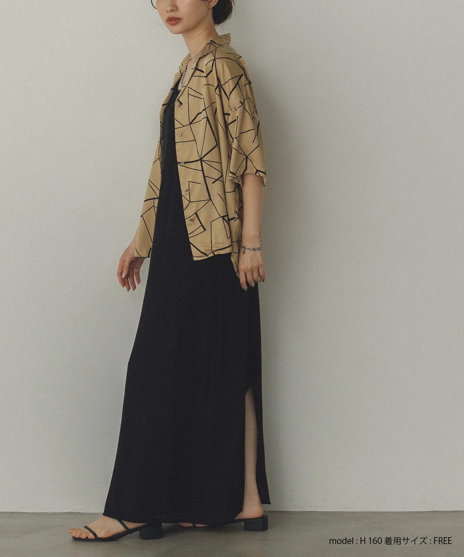 ビスコースサテン プリント開襟シャツ