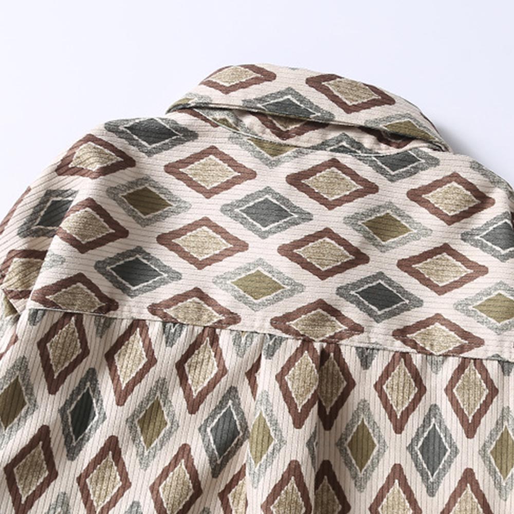 和風 　幾何学模様コーデュロイシャツ