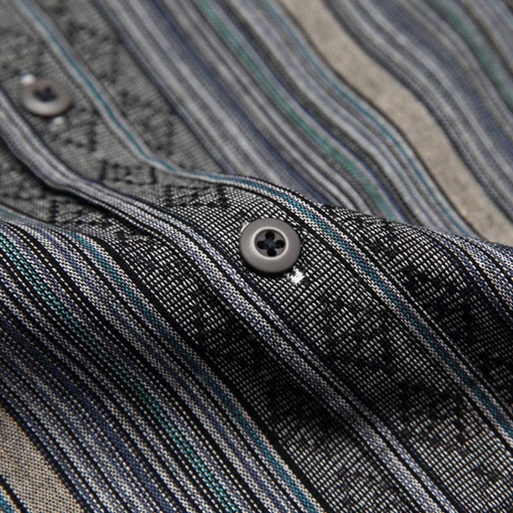 和風先染めストライプ　幾何柄ジャカード半袖シャツ