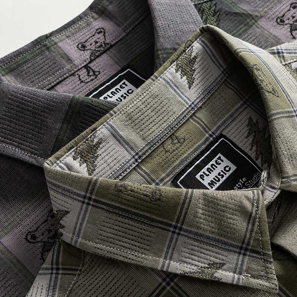 「熊×稲妻」ジャカードチェックシャツ