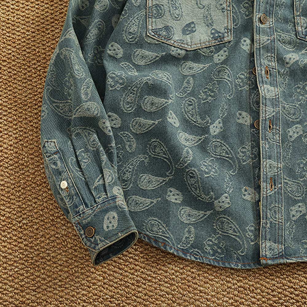 ヘビーウェイト　ペイズリー総柄ジャカードデニムシャツ