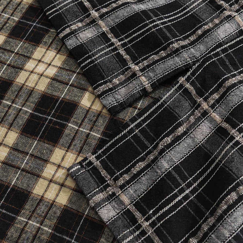 5仕様のチェック柄アシンメトリー切り替え　コットンシャツ