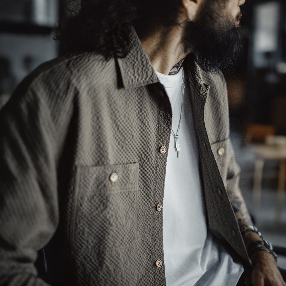 通気＆軽量シアサッカーミリタリー半袖シャツ