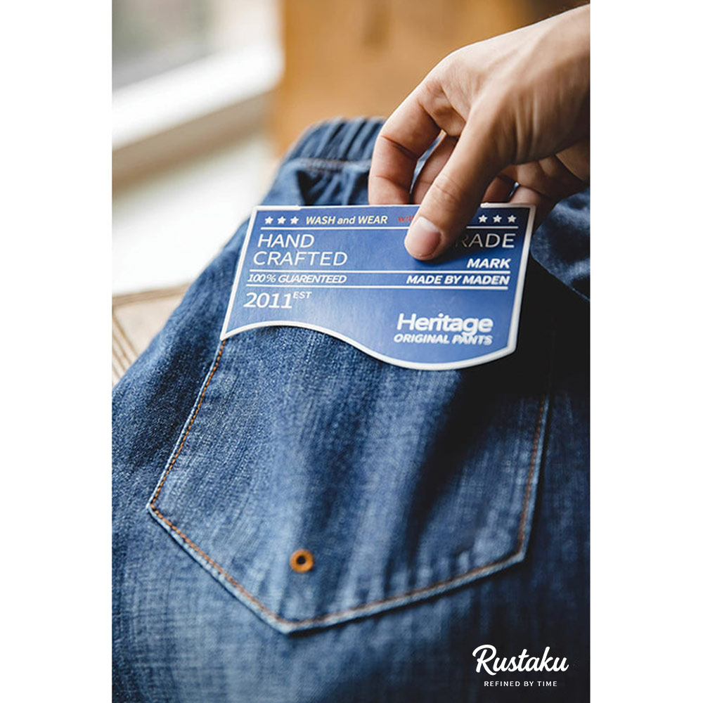 7.8オンス薄手ヒゲ加工ウォッシュデニムパンツ