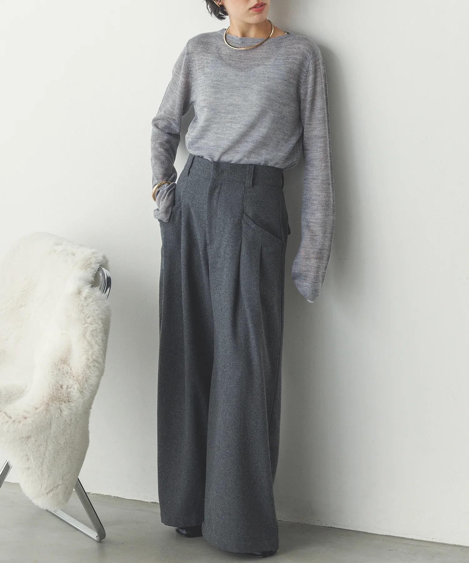 【WEB限定/別注】ラメライン入り ウールミックスシアーニット