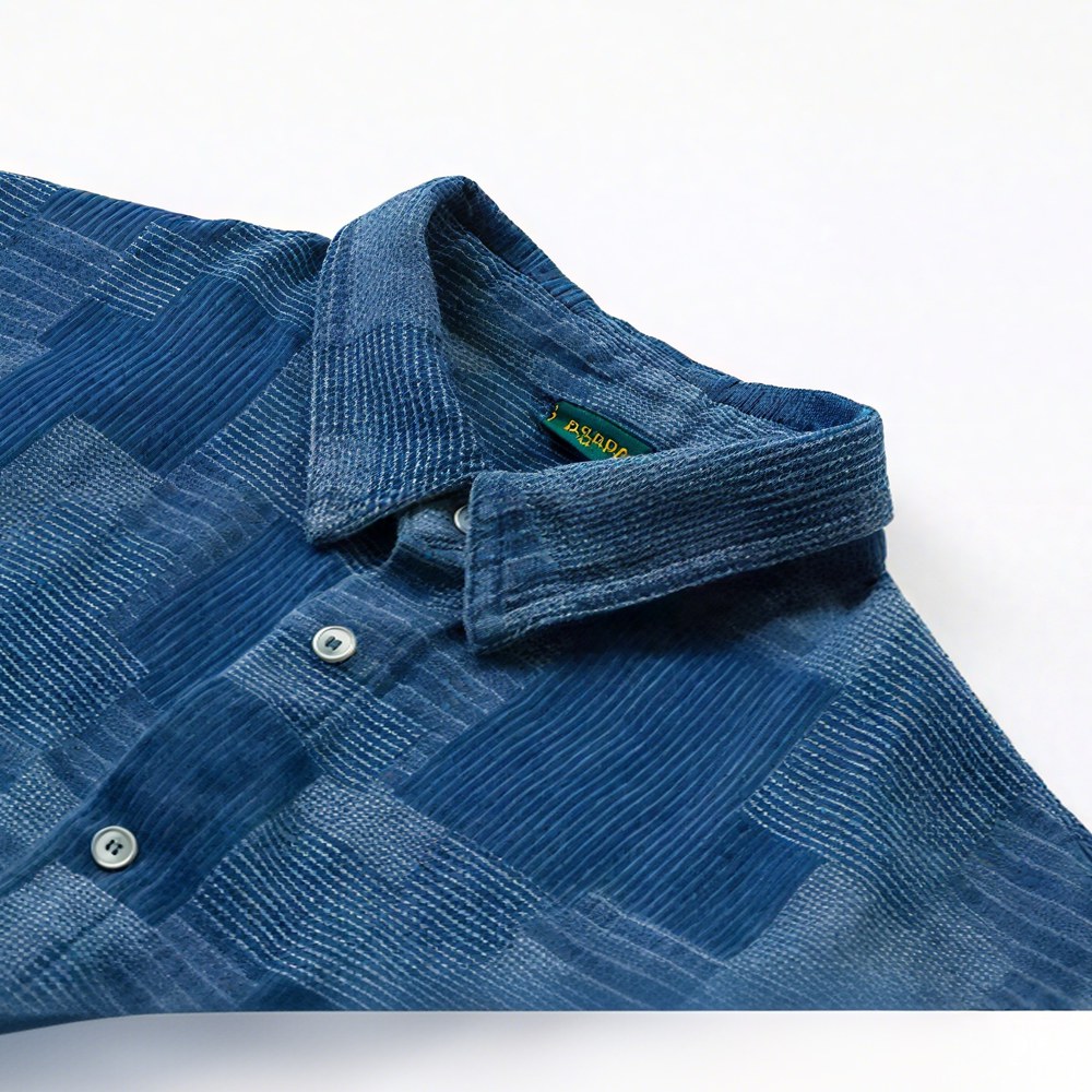和風藍染刺し子デニムシャツ