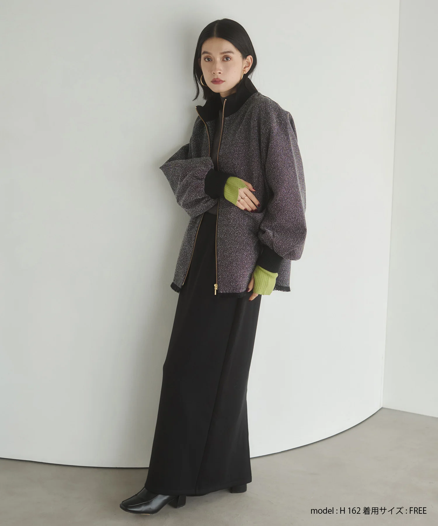 【静電気防止】やわもちヤーン 袖配色 ハイネックリブニット