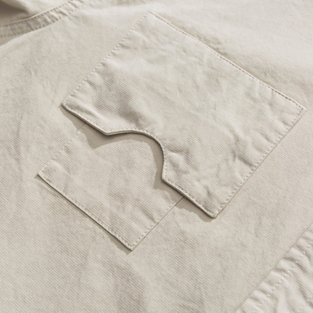 無地　 ミニマル刺繍入りワーク長袖シャツメンズ