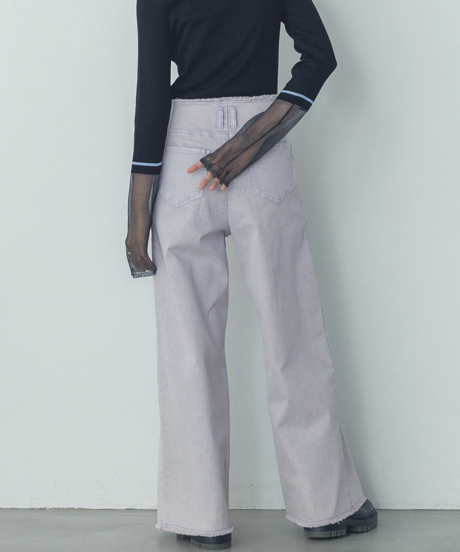 デニム/ツイル ハイウエストワイドパンツ