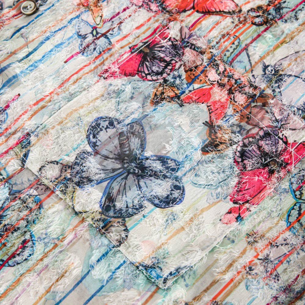 アメカジ蝶柄フリンジジャカードシャツ 半袖 