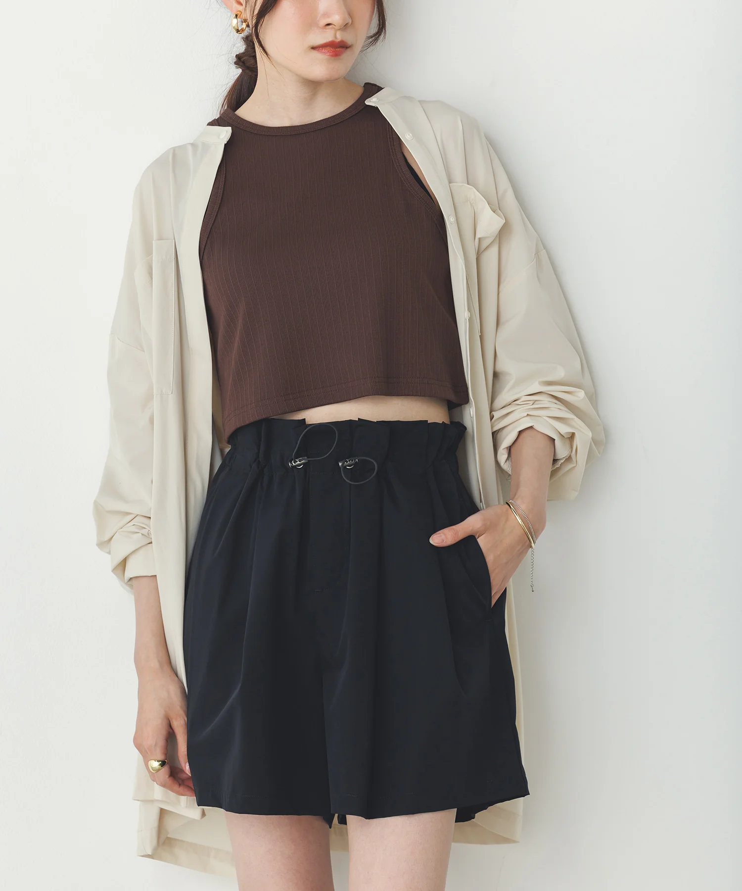 2枚重ね リブタンクトップ