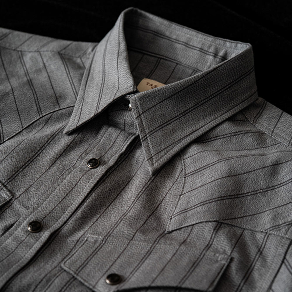 四色織り　コットン杢調ストライプ ウエスタンシャツ