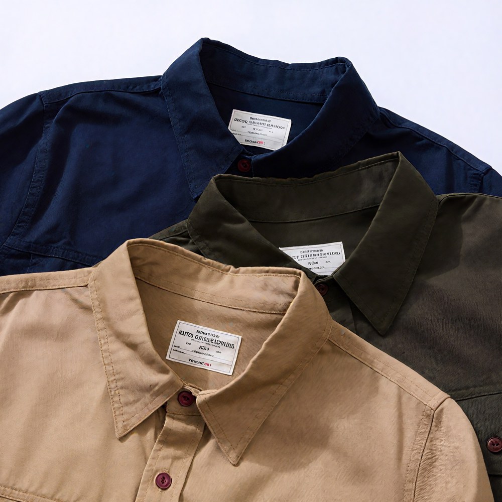 アメリカンレトロ風　無地ツイルワークシャツ