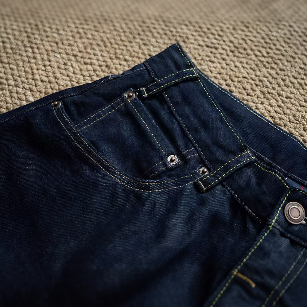 色落ちしにくいスラッシュカットジーンズ