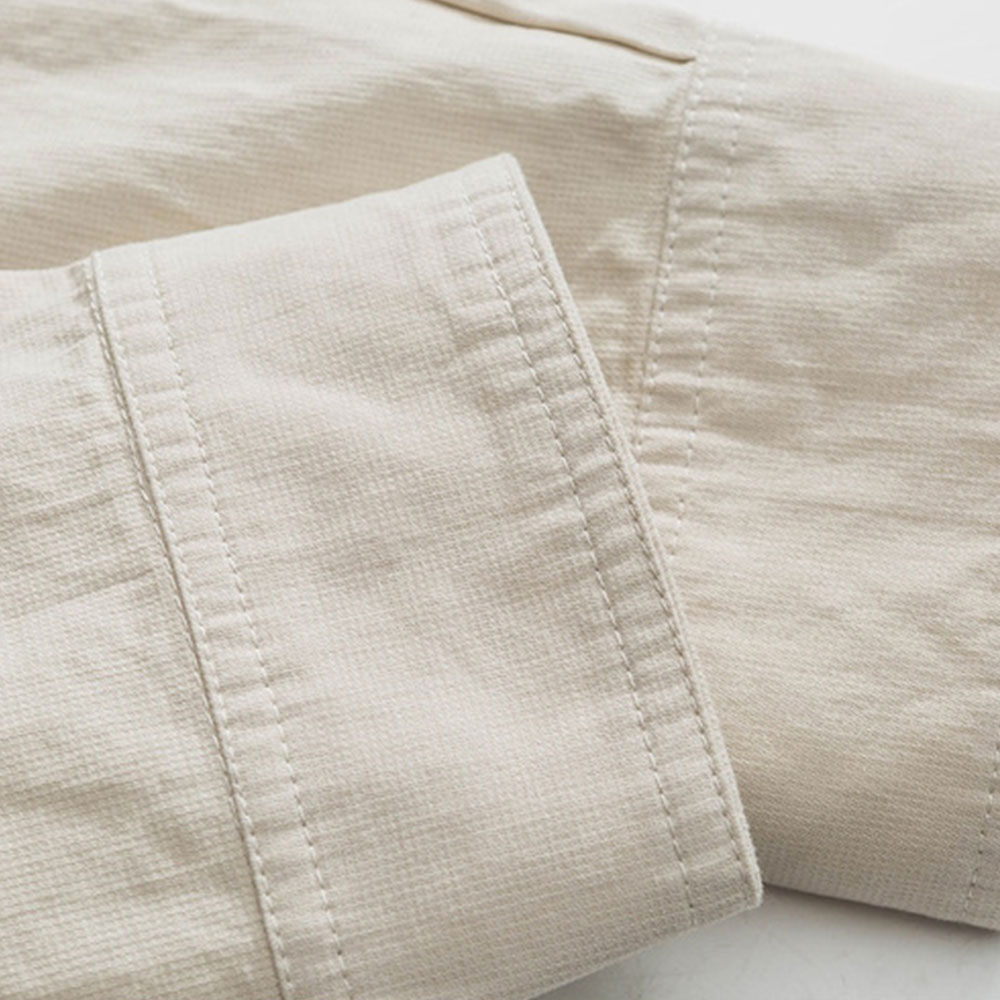 無地　 ミニマル刺繍入りワーク長袖シャツメンズ