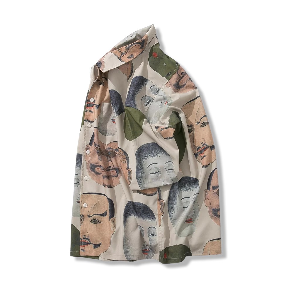 浮世絵　能面モチーフアロハシャツ