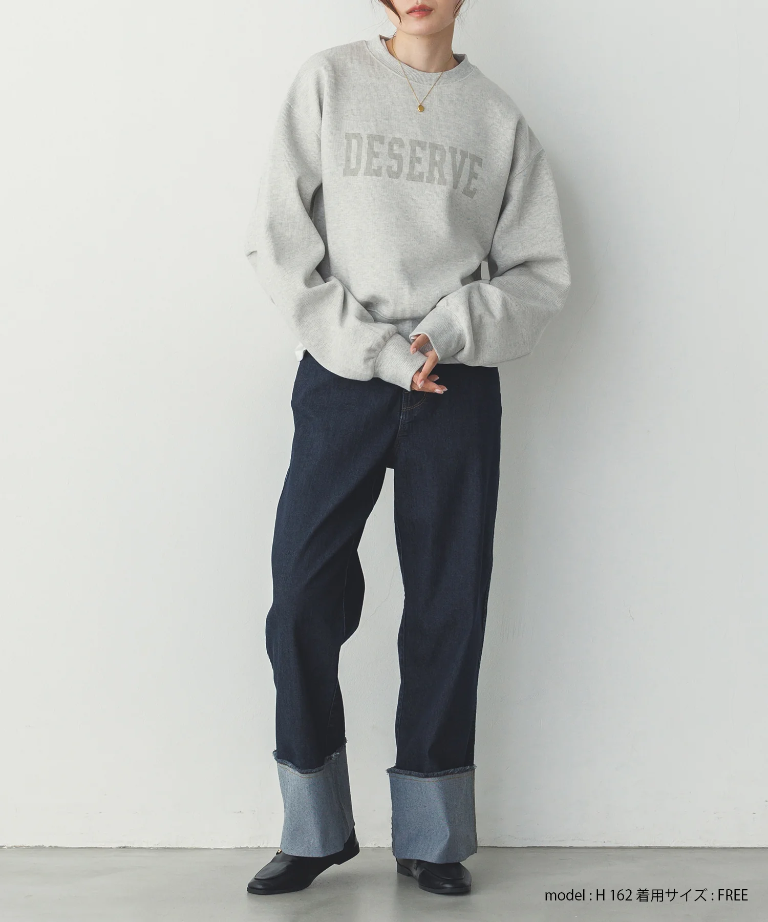 ロールアップ ワイドストレートデニムパンツ