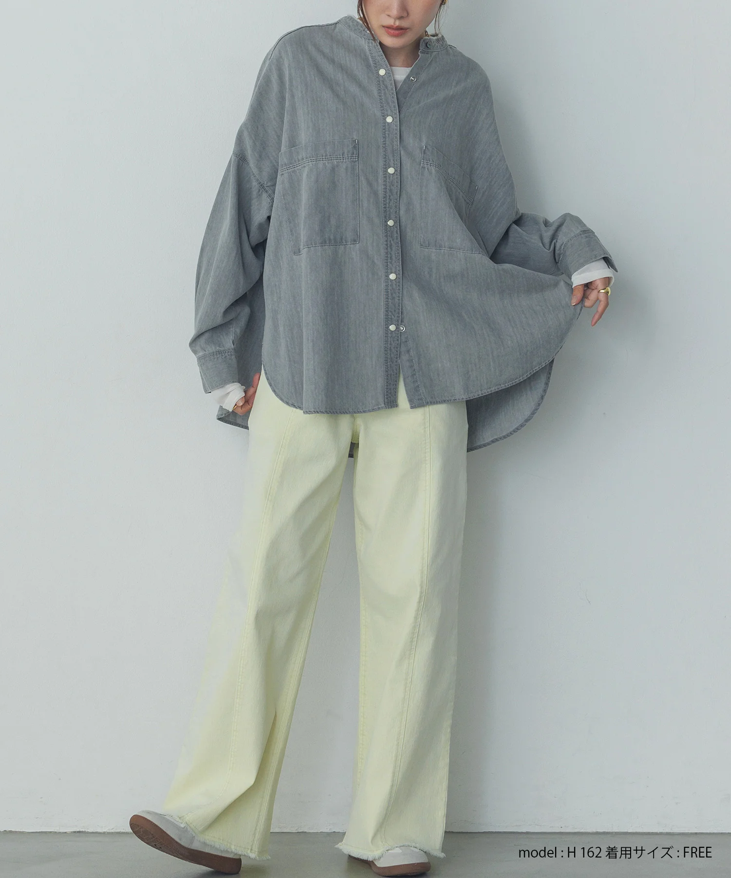 デニム/ツイル ハイウエストワイドパンツ