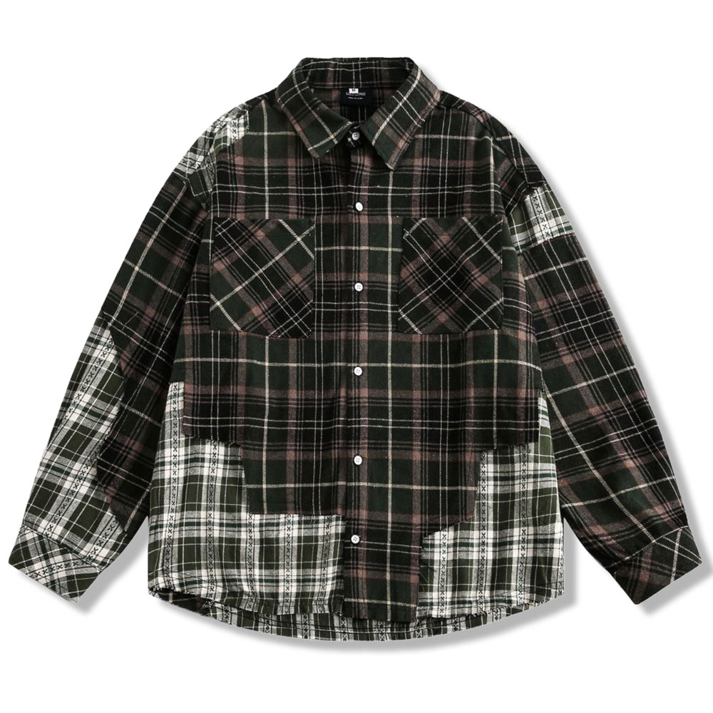 アメカジ　パッチワークヴィンテージチェックシャツ長袖