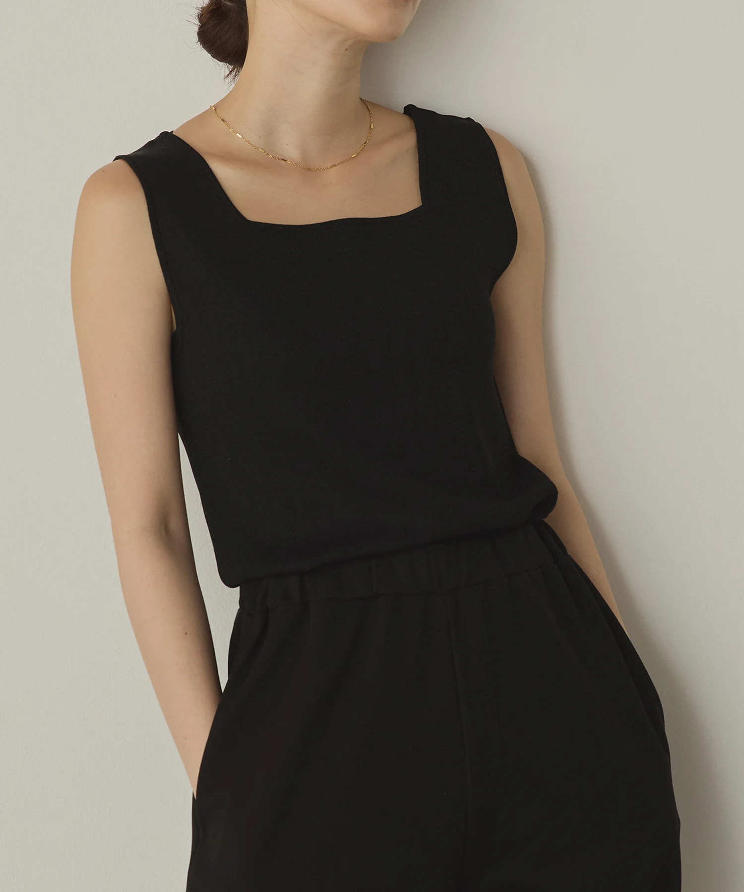 前後2WAY スクエアラメニット タンクトップ