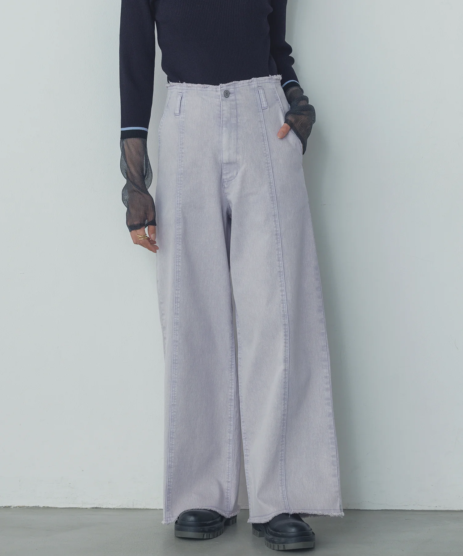 デニム/ツイル ハイウエストワイドパンツ