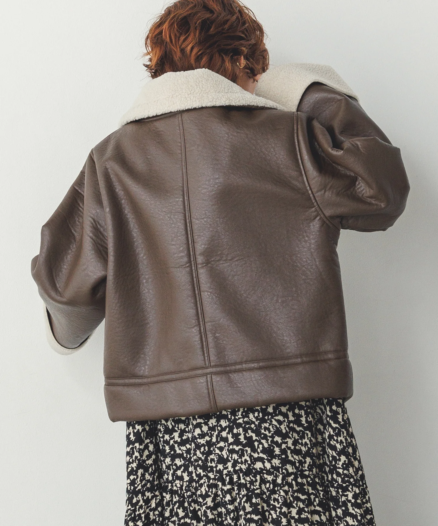 フェイクレザー×ボア ブルゾン