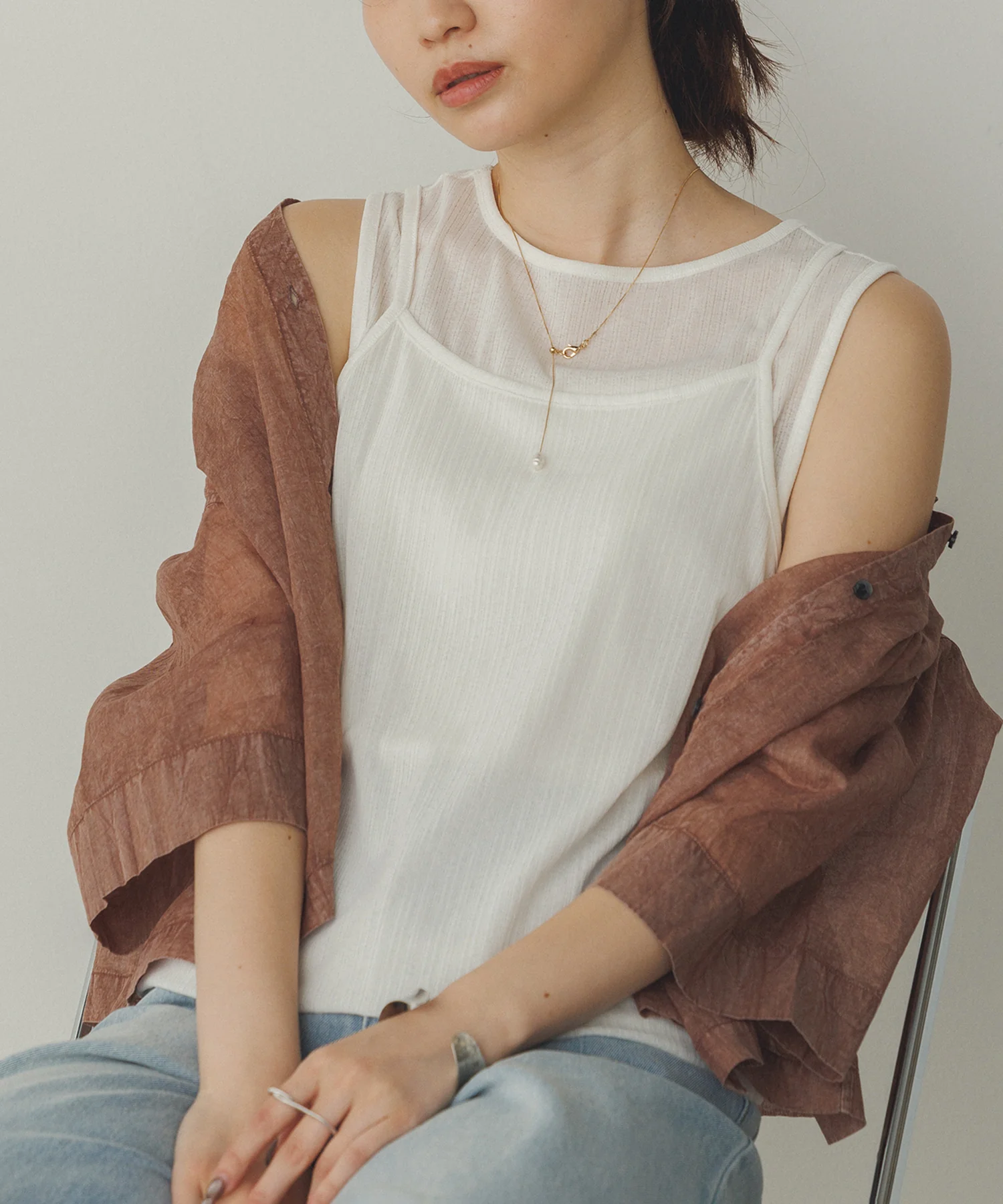 ランダムリブ シアータンクトップ