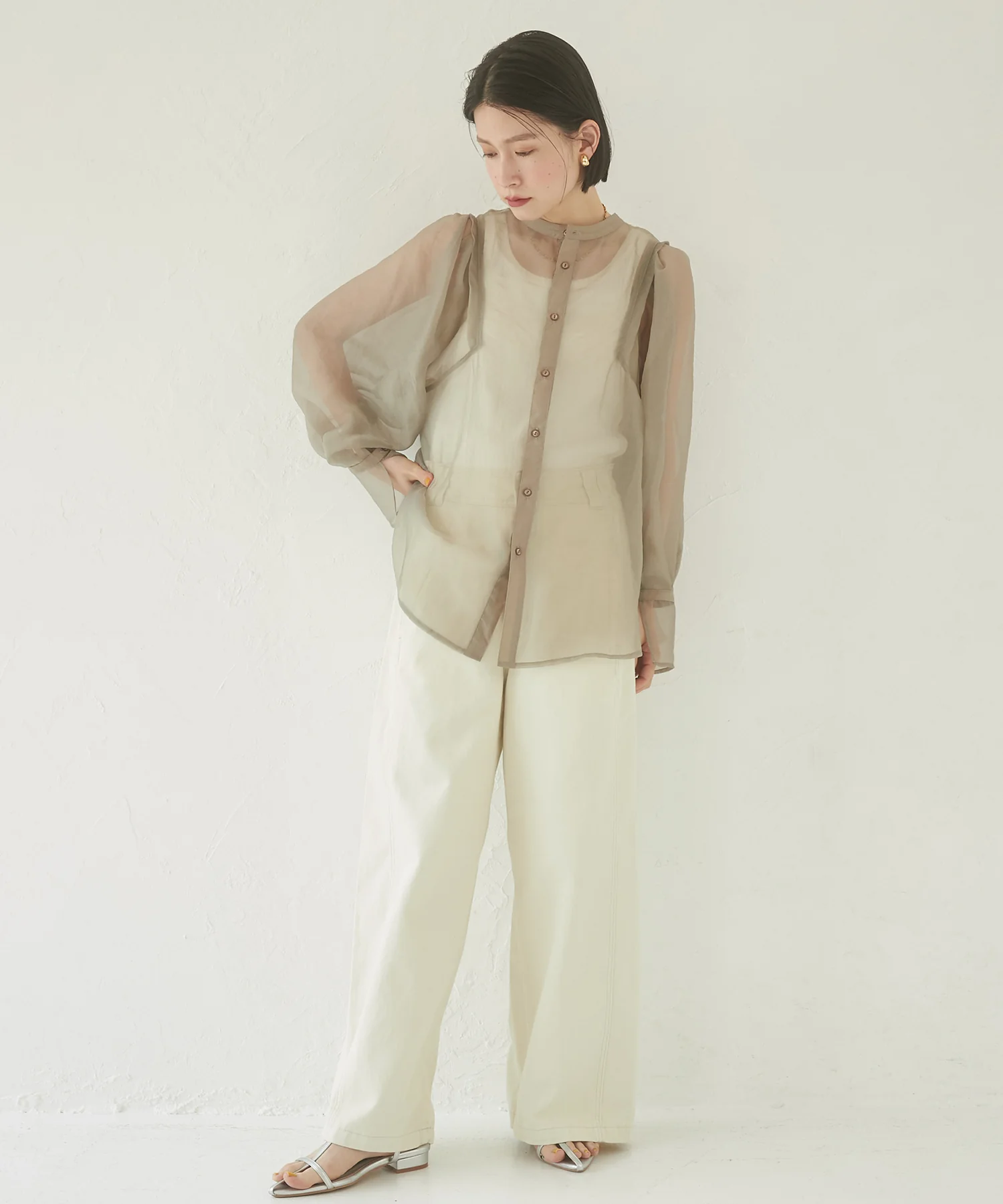 シアーバルーンスリーブブラウス