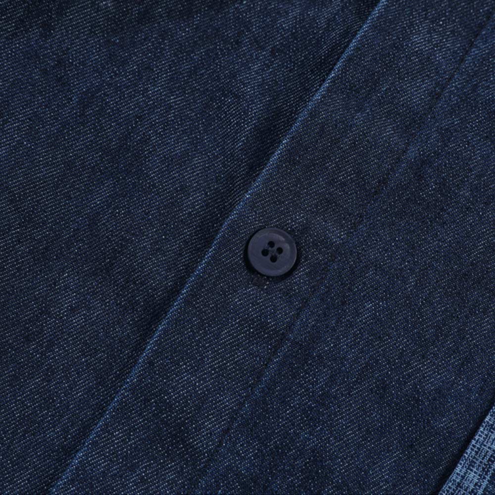 アメカジ　藍染チェック柄パッチワークシャツ